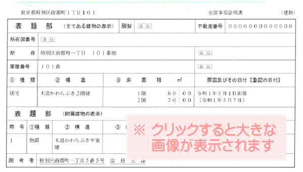 不動産取得税の還付を受けるために必要となる家屋の登記事項証明書の見本